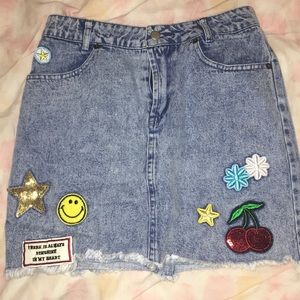 Denim mini skirt with patches